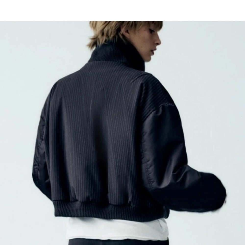 Zara Black Bomber Jacket with Silver Zippers - Picture 6 of 9